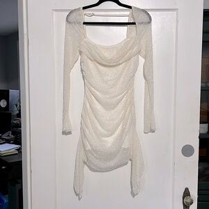 Oh Polly Long Sleeve Embellished Cowl Neck Mini Dress in White Size 4